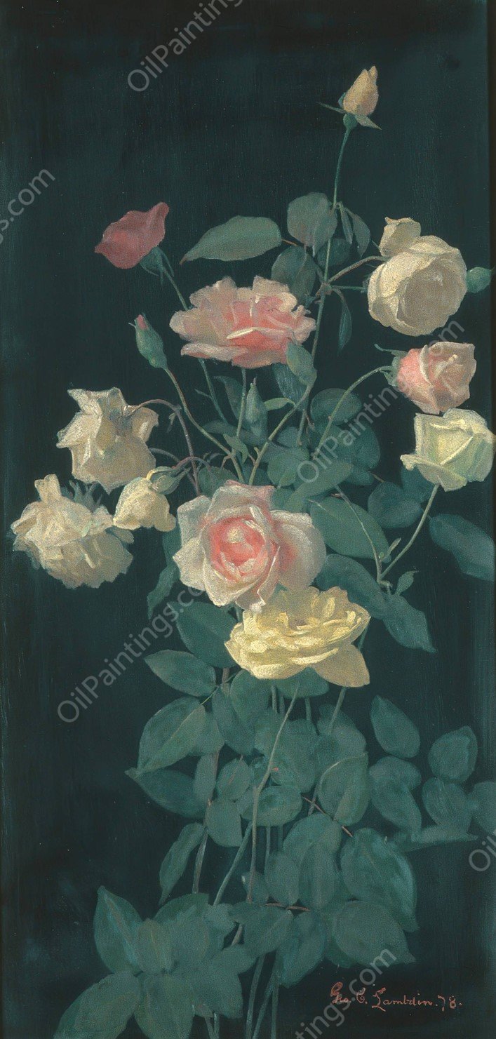Roses  by George Cochran Lambdin - Hand-Painted Oil Painting Reproduction