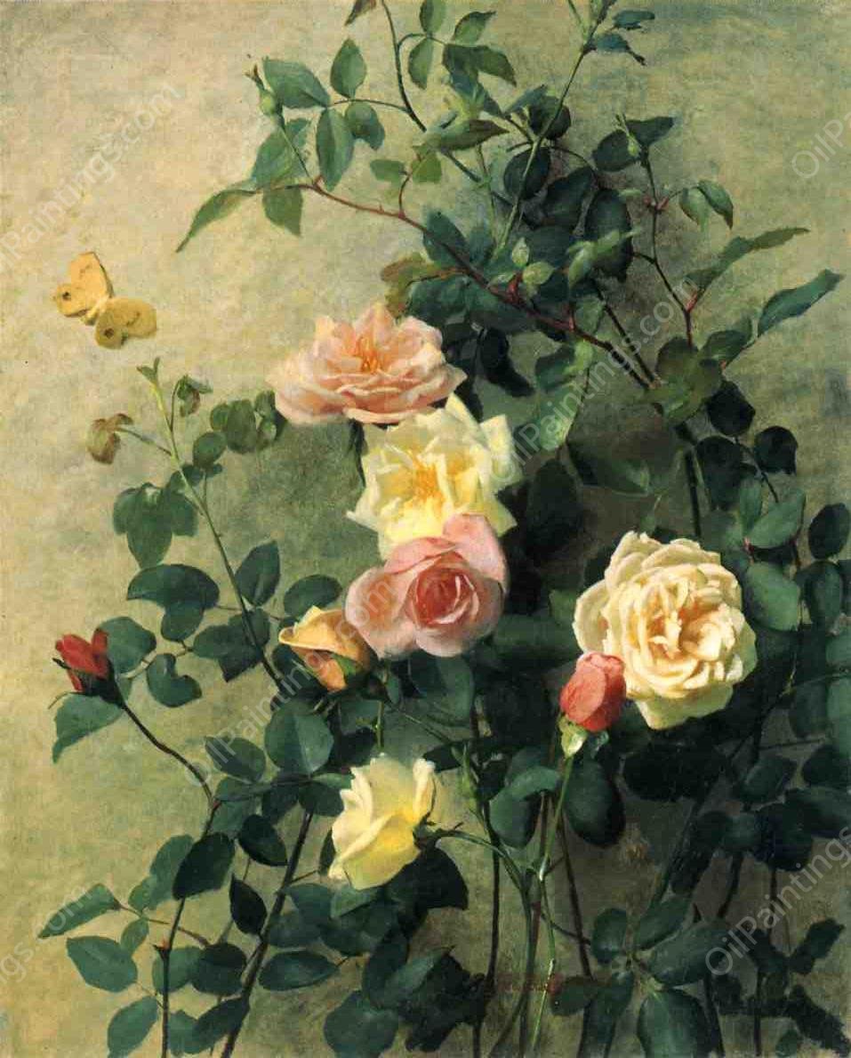 Roses on a Wall by George Cochran Lambdin - Hand-Painted Oil Painting Reproduction