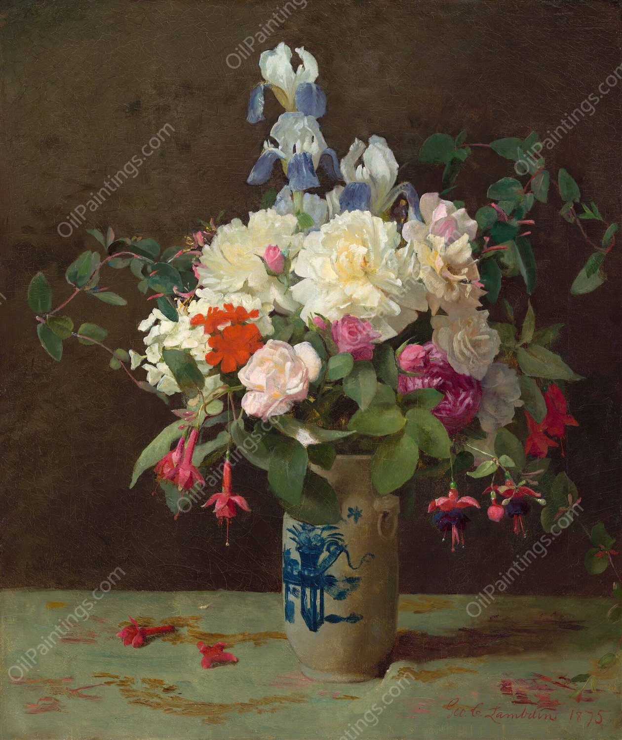 Vase of Flowers by George Cochran Lambdin - Hand-Painted Oil Painting Reproduction
