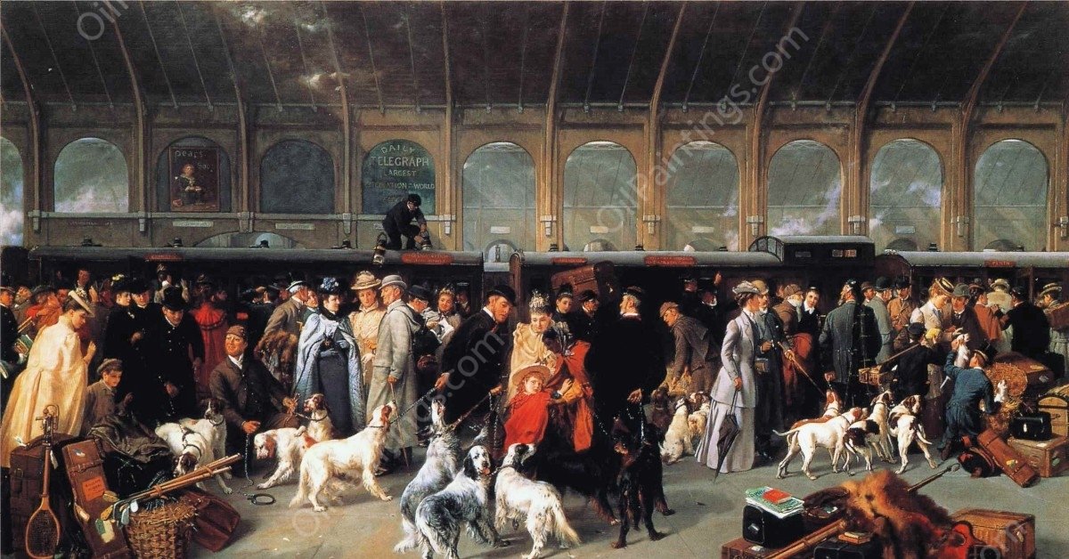 Going North, King's Cross Station by George Earl - Hand-Painted Oil Painting Reproduction