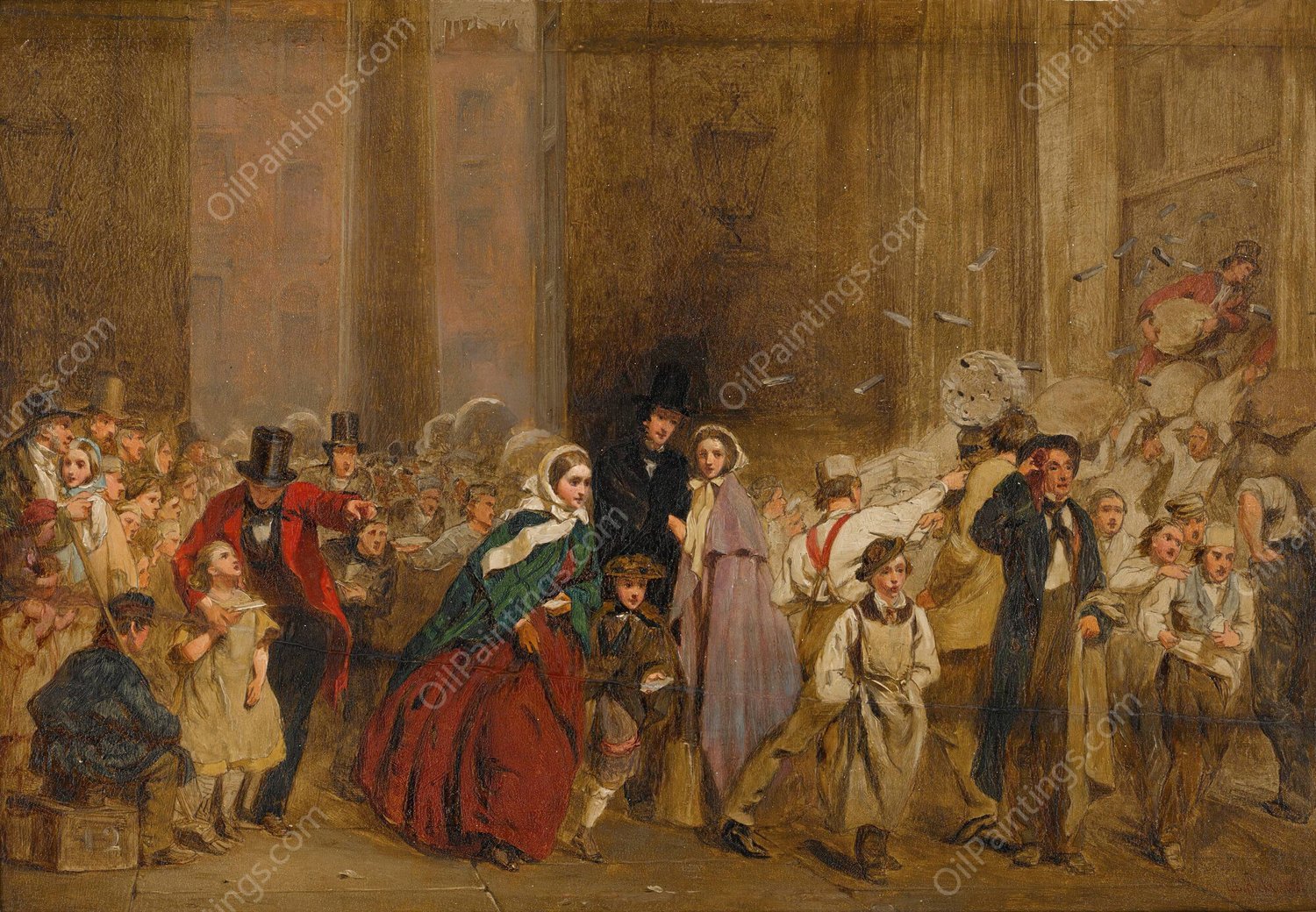 Sketch For The General Post Office, One Minute To Six  by George Elgar Hicks - Hand-Painted Oil Painting Reproduction