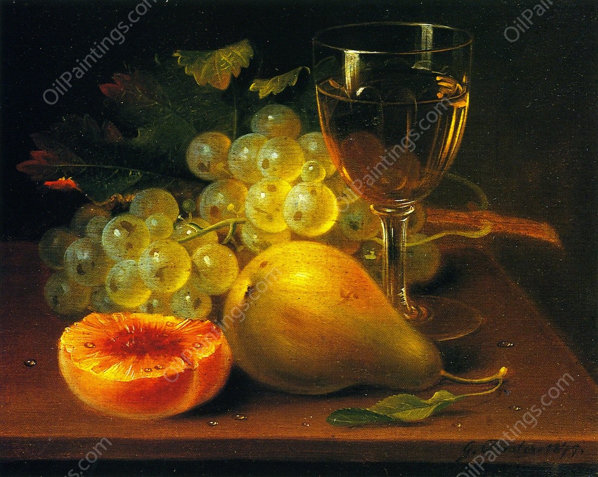 Still Life with Grapes and Glass of Wine by George Forster - Hand-Painted Oil Painting Reproduction