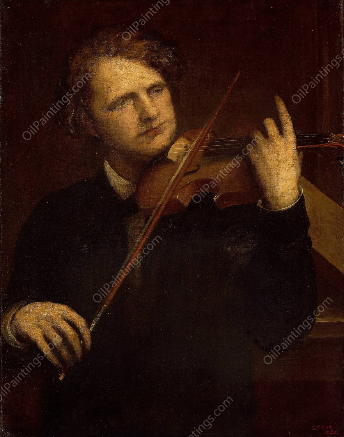 A Lamplight Study; Herr Joachim  by George Frederic Watts - Hand-Painted Oil Painting Reproduction