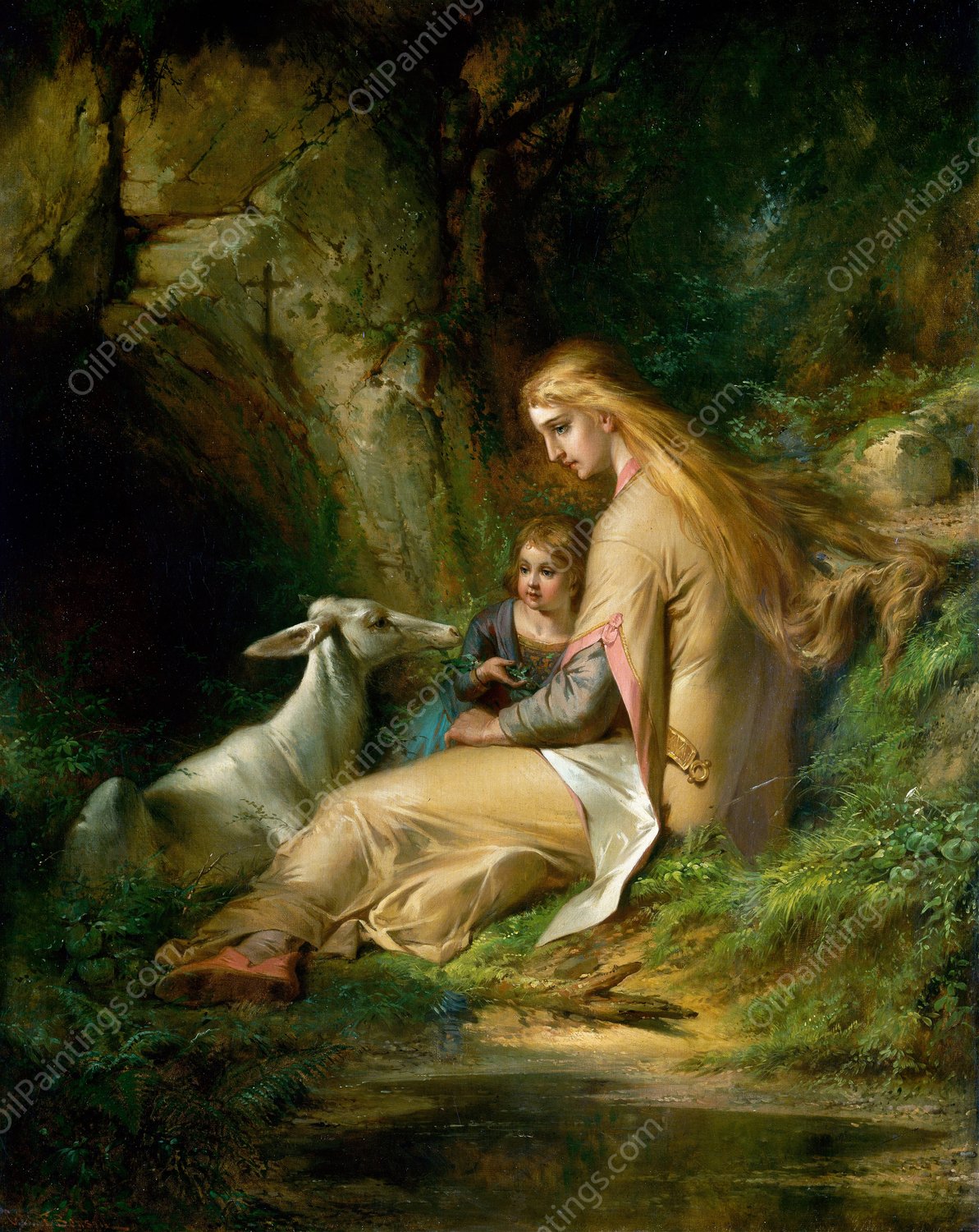 St. Genevieve of Brabant in The Forest  by George Frederick Bensell - Hand-Painted Oil Painting Reproduction
