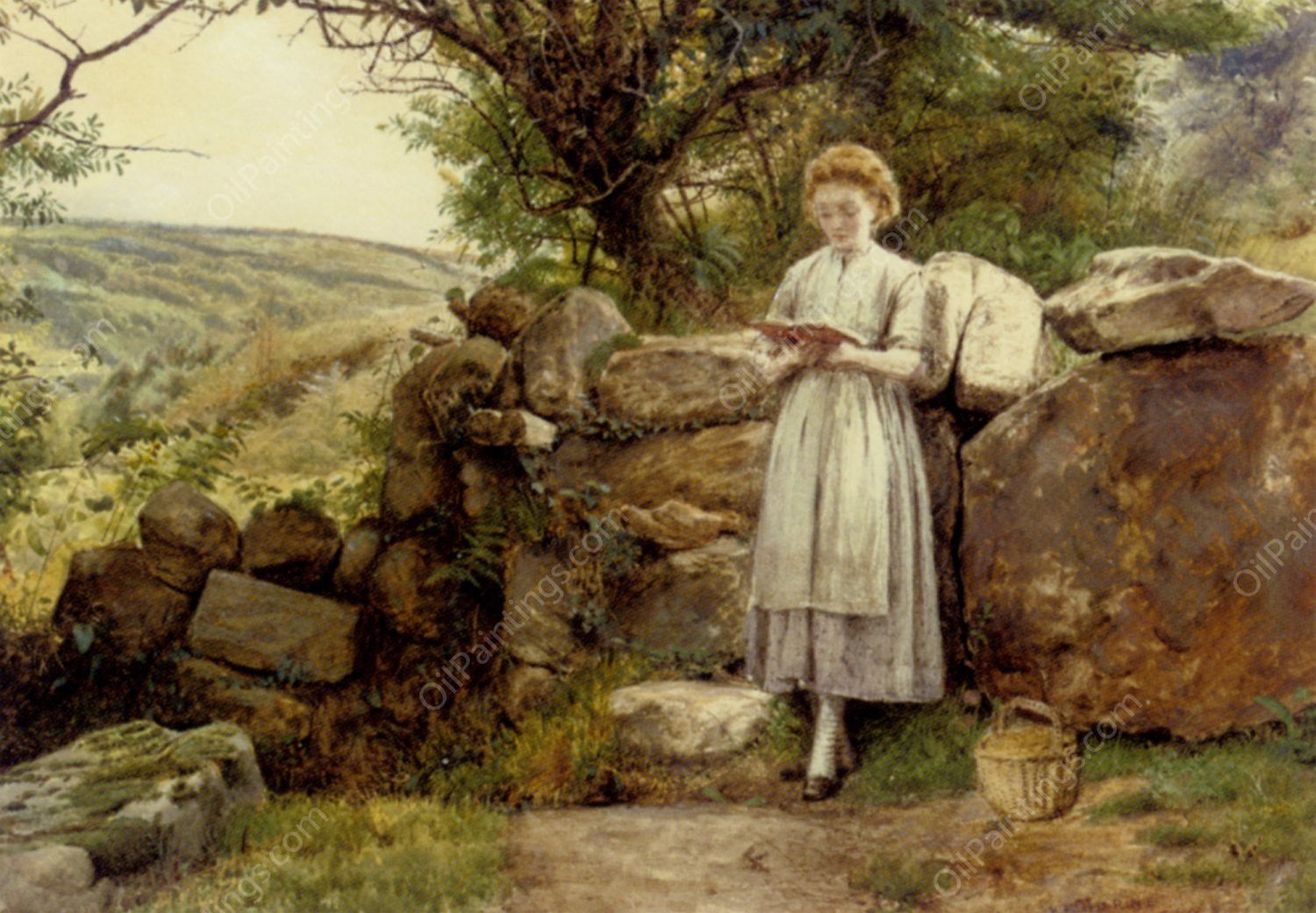 A Peaceful Read by George Goodwin Kilburne - Hand-Painted Oil Painting Reproduction