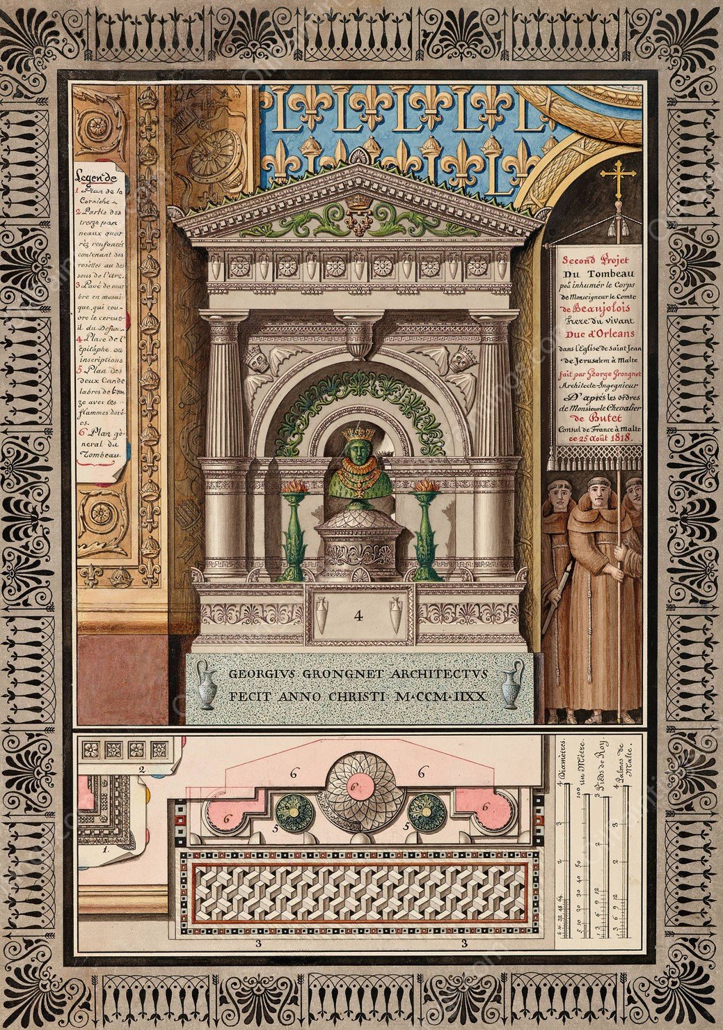 Trois projets pour le tombeau de Louis-Charles d'Orleans by George Grongnet De Vasse - Hand-Painted Oil Painting Reproduction