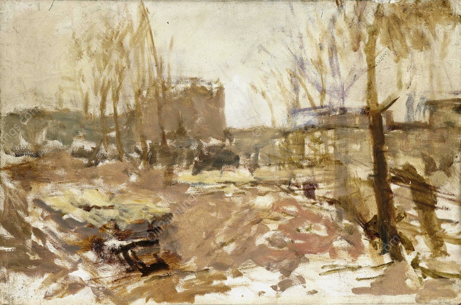 Bouwterrein aan de De Clercqstraat  by George Hendrik Breitner - Hand-Painted Oil Painting Reproduction