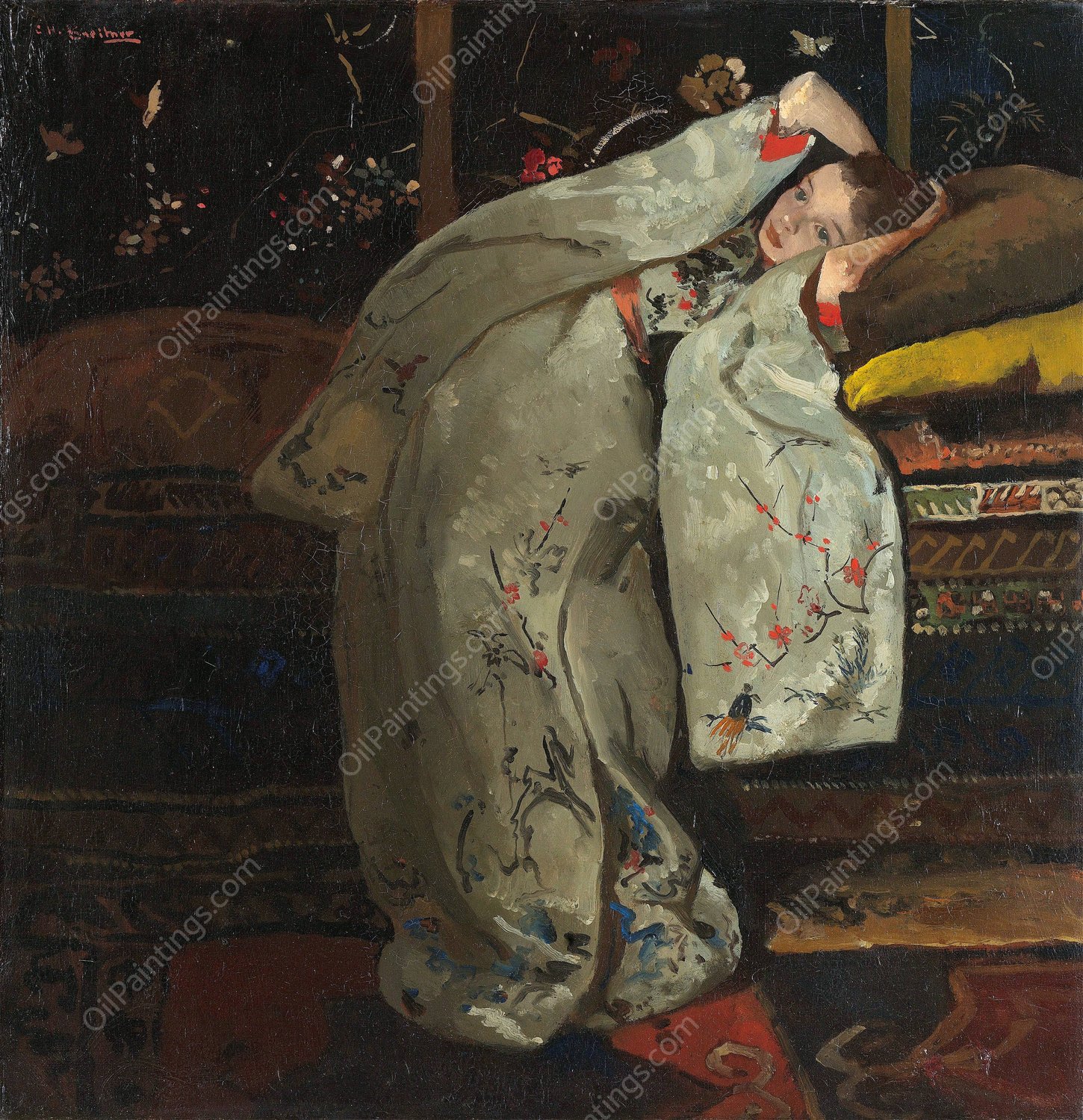 Girl in a White Kimono  by George Hendrik Breitner - Hand-Painted Oil Painting Reproduction