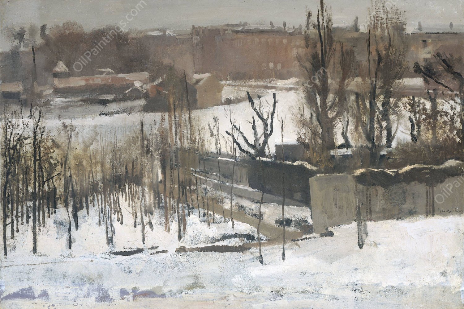 View of the Oosterpark, Amsterdam, in the Snow  by George Hendrik Breitner - Hand-Painted Oil Painting Reproduction
