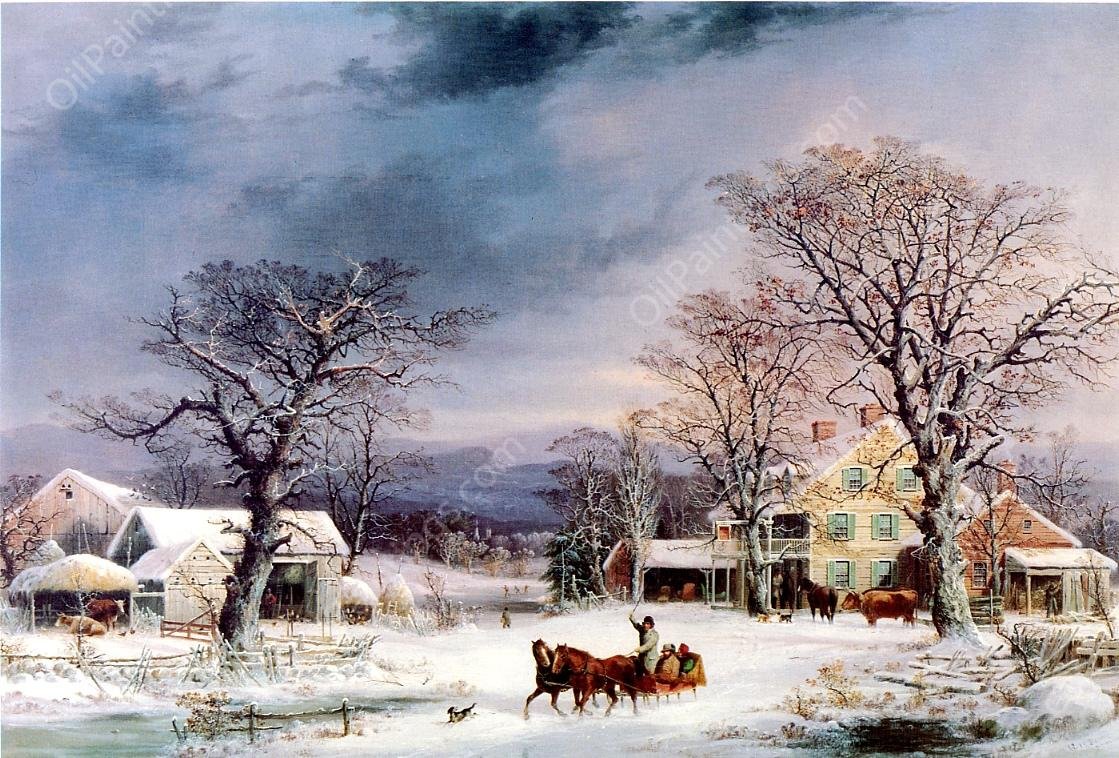 The Half-Way House by George Henry Durrie - Hand-Painted Oil Painting Reproduction
