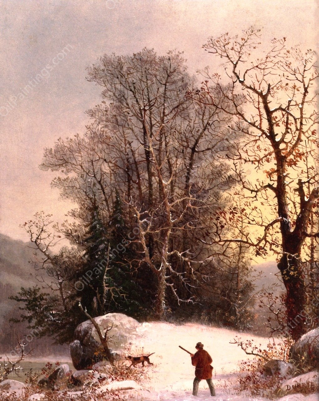 The Hunter by George Henry Durrie - Hand-Painted Oil Painting Reproduction