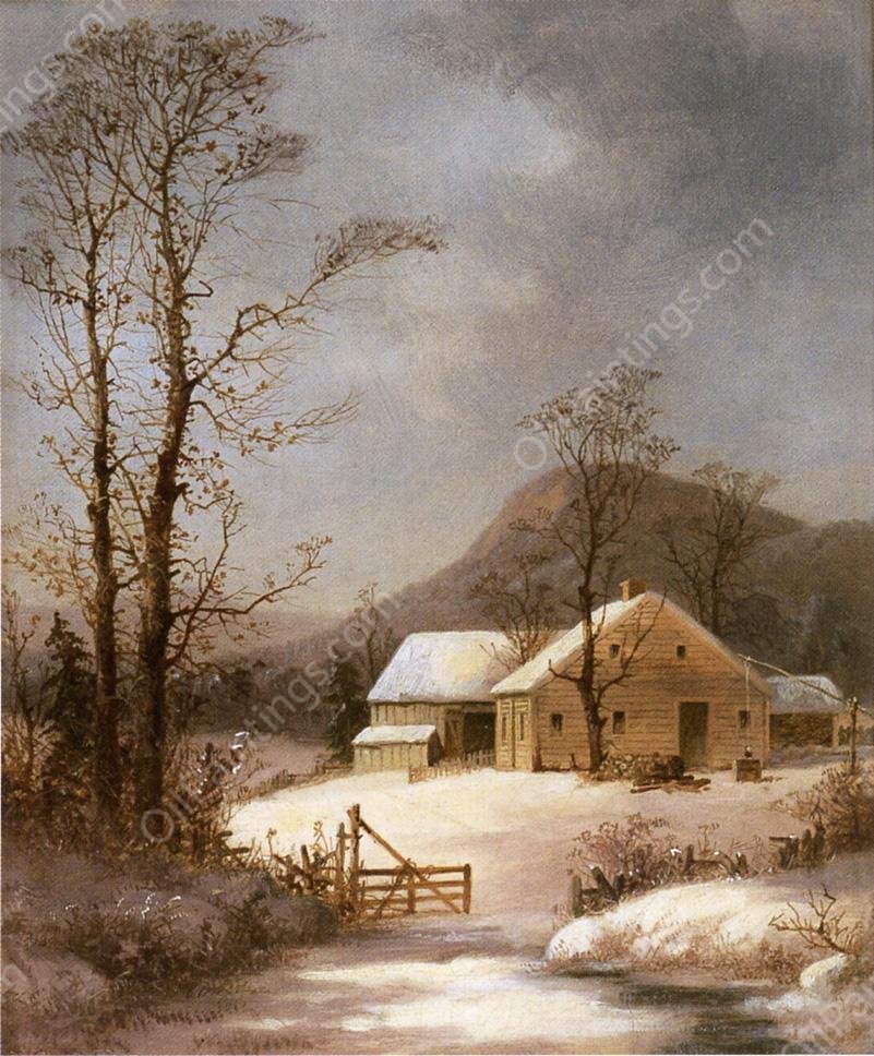 Winter Farmyard by George Henry Durrie - Hand-Painted Oil Painting Reproduction