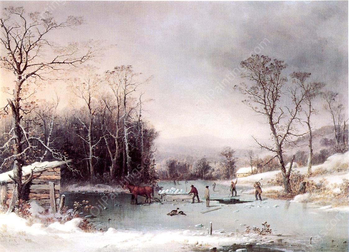 Winter in the Country, Getting Ice by George Henry Durrie - Hand-Painted Oil Painting Reproduction