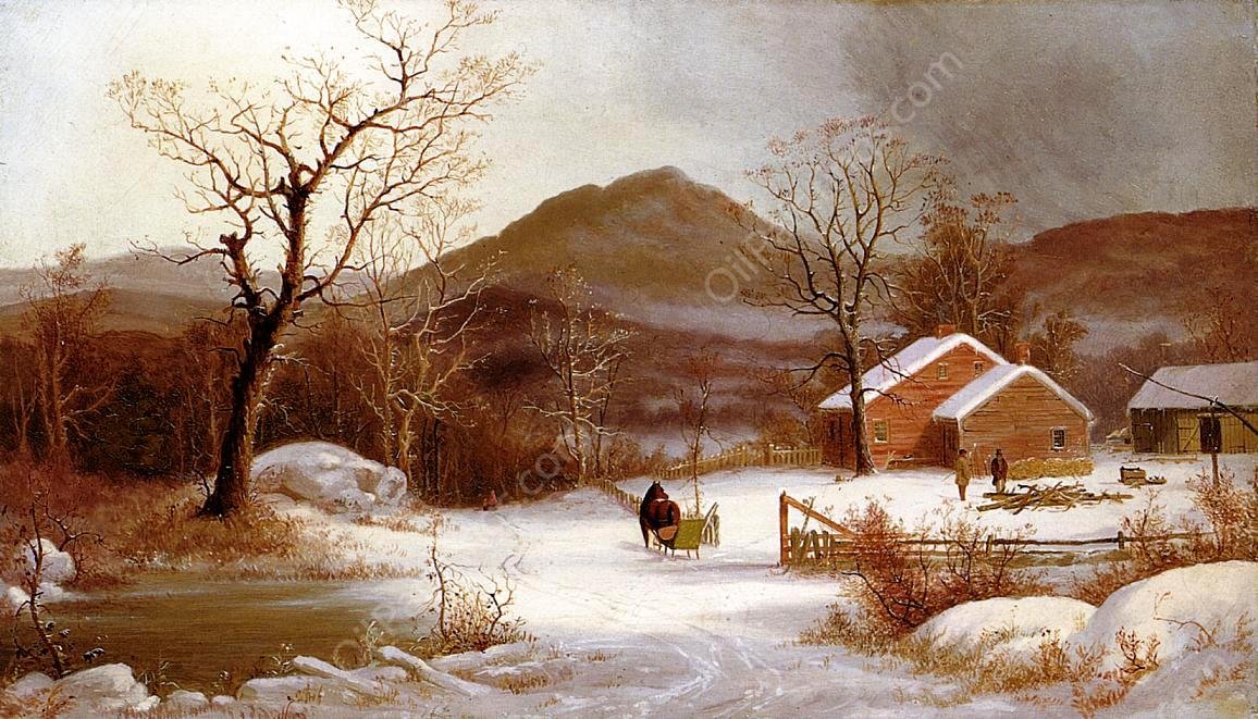 Winter Landscape by George Henry Durrie - Hand-Painted Oil Painting Reproduction