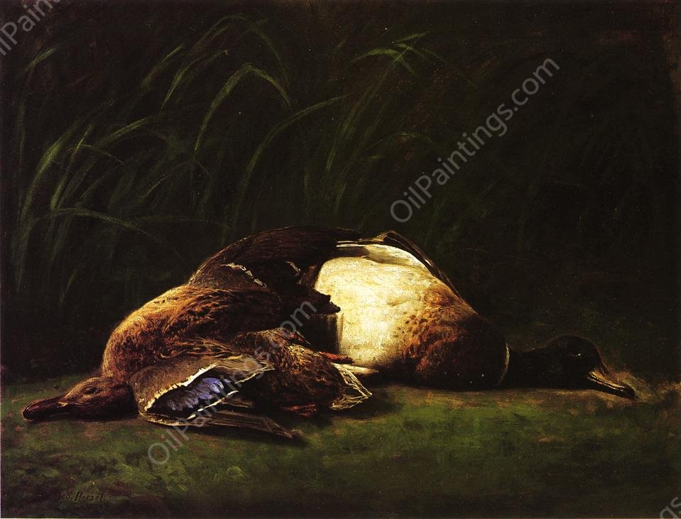 Nature Mort - Hen and Drake Mallard by George Hetzel - Hand-Painted Oil Painting Reproduction