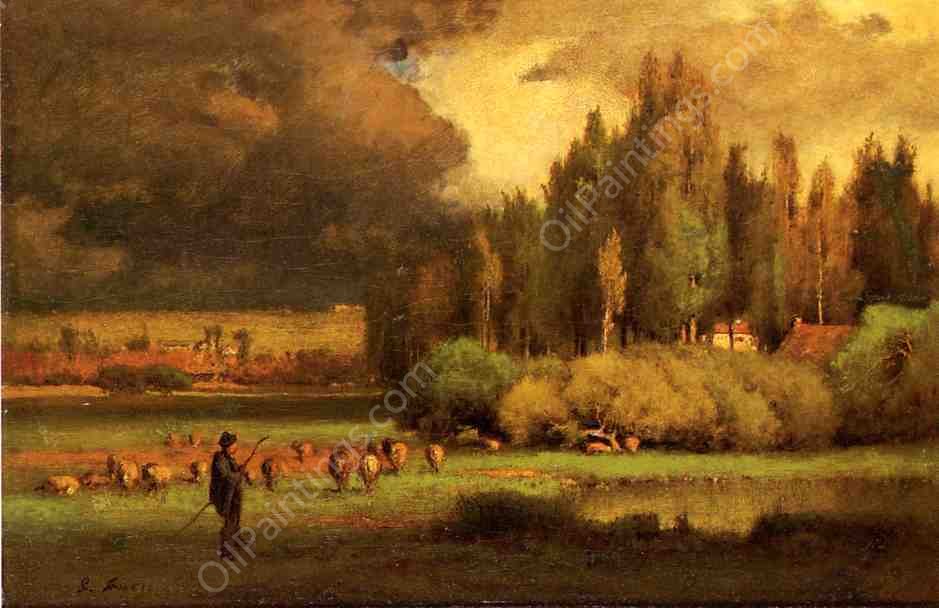 Shepherd in a Landscape by George Inness - Hand-Painted Oil Painting Reproduction
