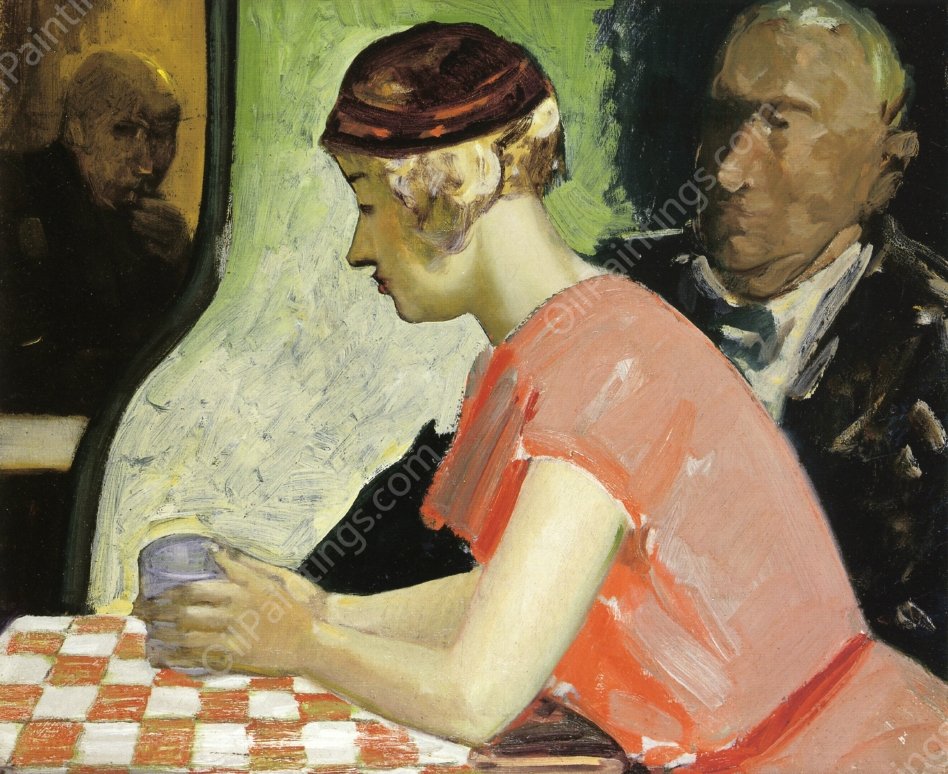 Cafe Scene - a Study of a Young Woman by George Luks - Hand-Painted Oil Painting Reproduction