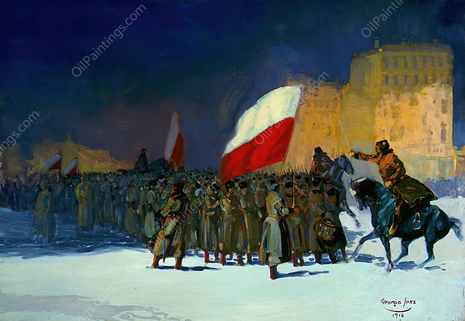 Czechoslovakian Army Entering Vladivostok, Siberia, in 1918  by George Luks - Hand-Painted Oil Painting Reproduction