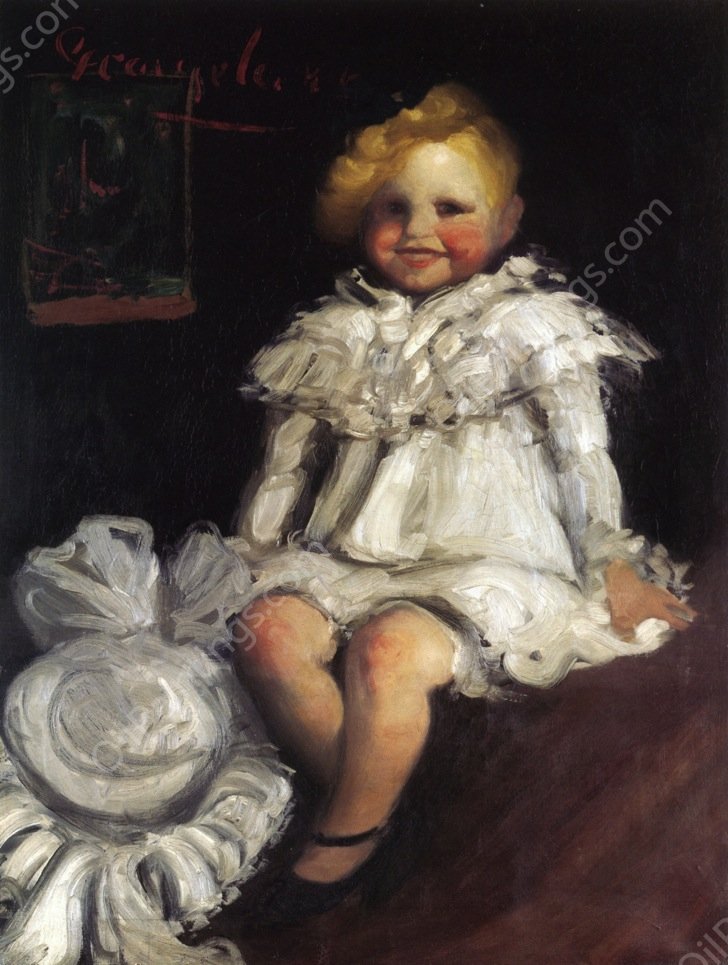Little Lore with Her Hat by George Luks - Hand-Painted Oil Painting Reproduction