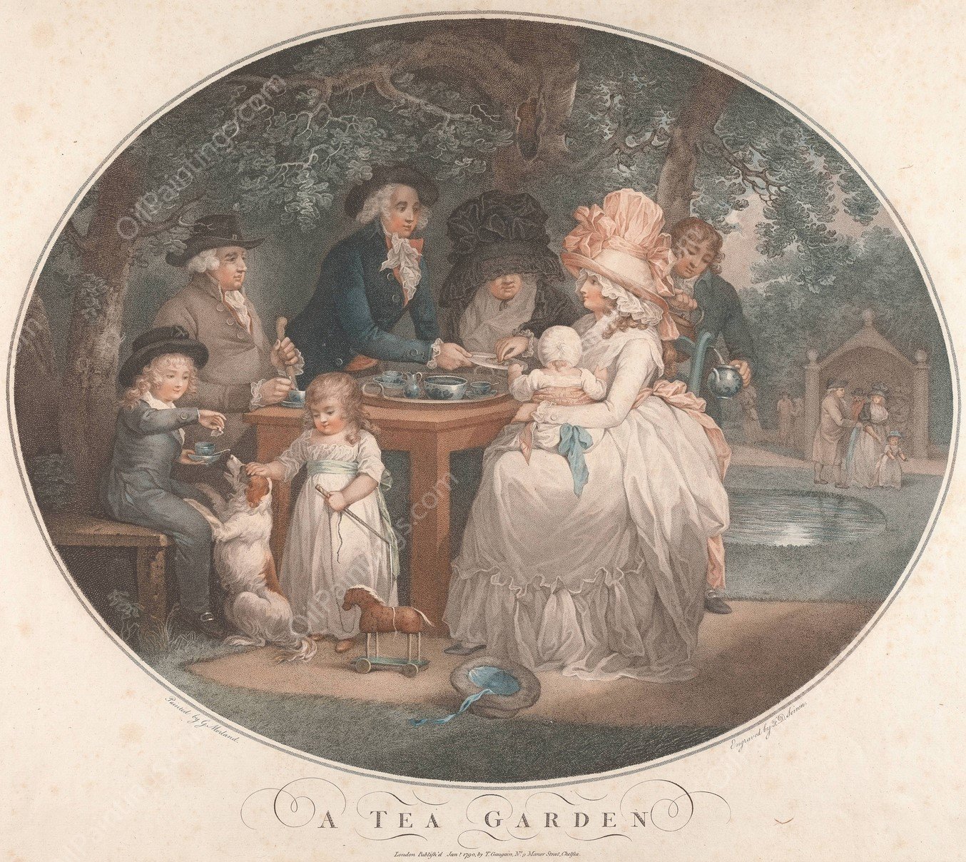 A Tea Garden  by George Morland - Hand-Painted Oil Painting Reproduction