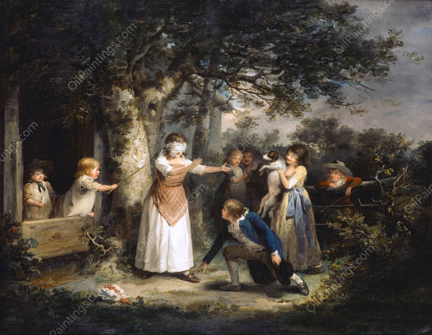 Blind Man's Buff  by George Morland - Hand-Painted Oil Painting Reproduction