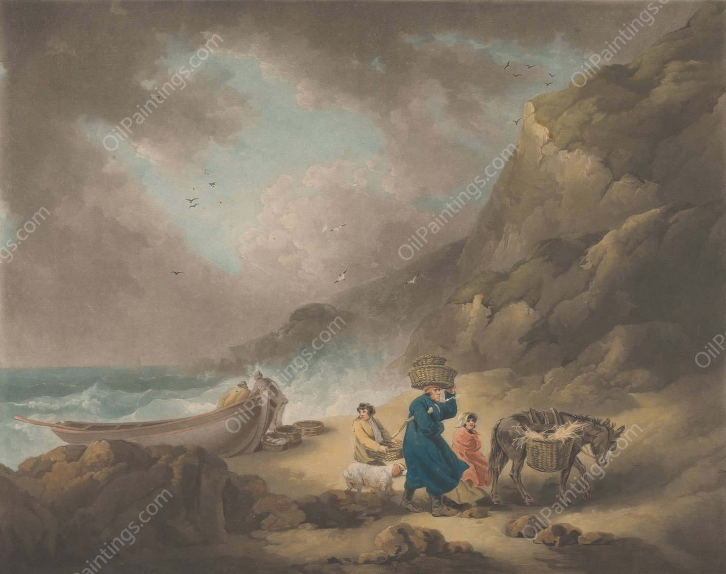 Fishermen  by George Morland - Hand-Painted Oil Painting Reproduction