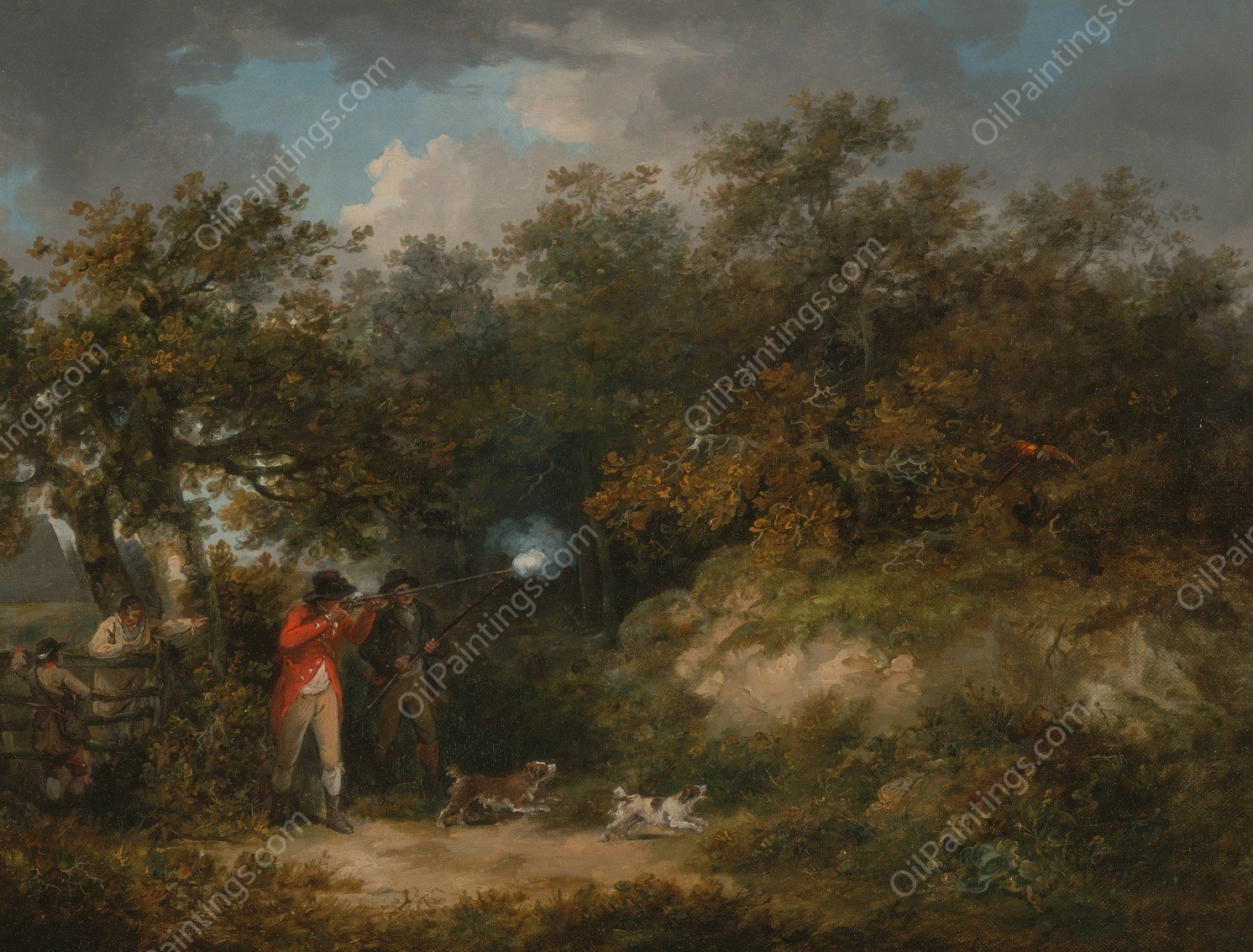 Pheasant Shooting by George Morland - Hand-Painted Oil Painting Reproduction