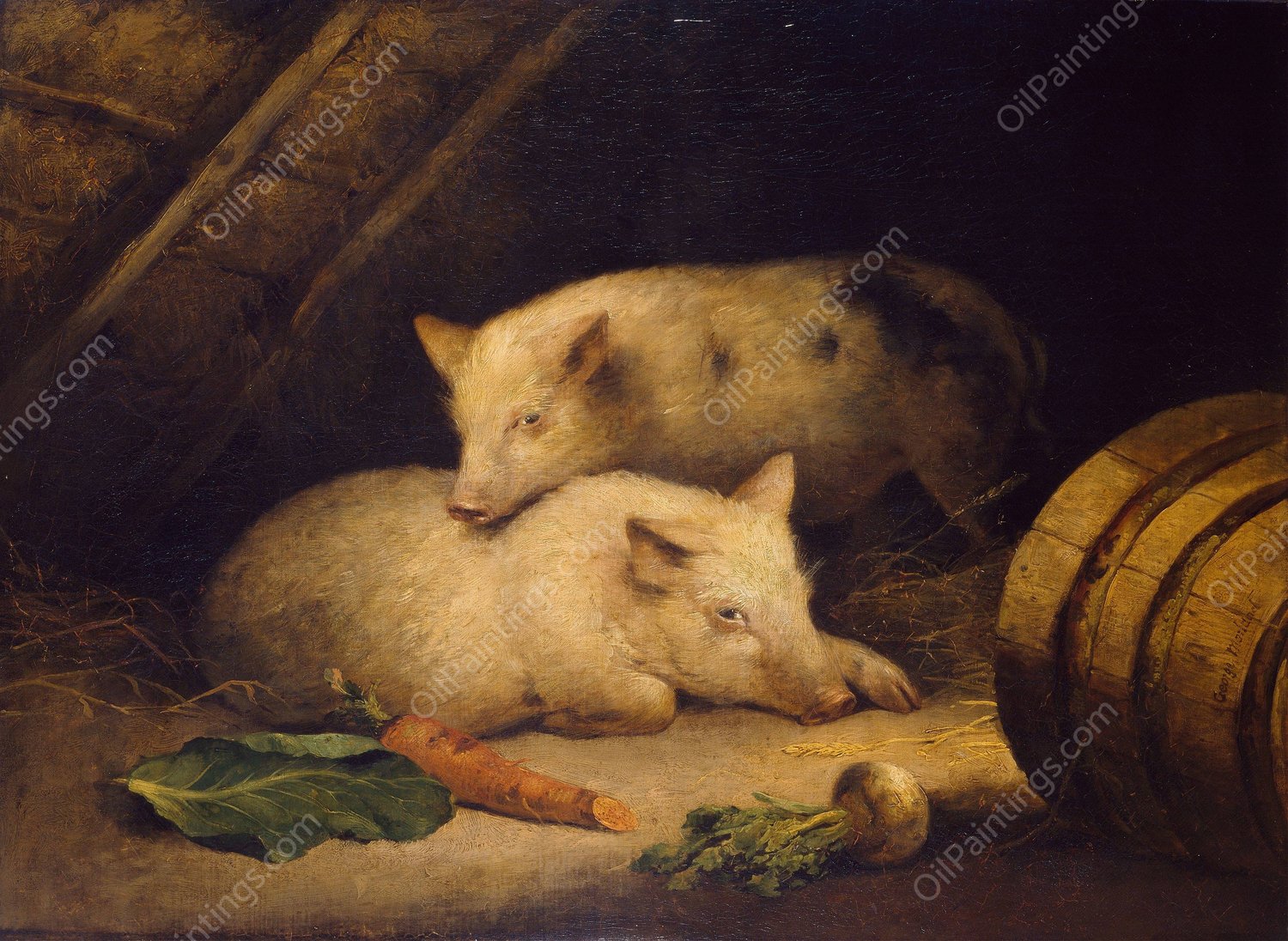 Pigs  by George Morland - Hand-Painted Oil Painting Reproduction