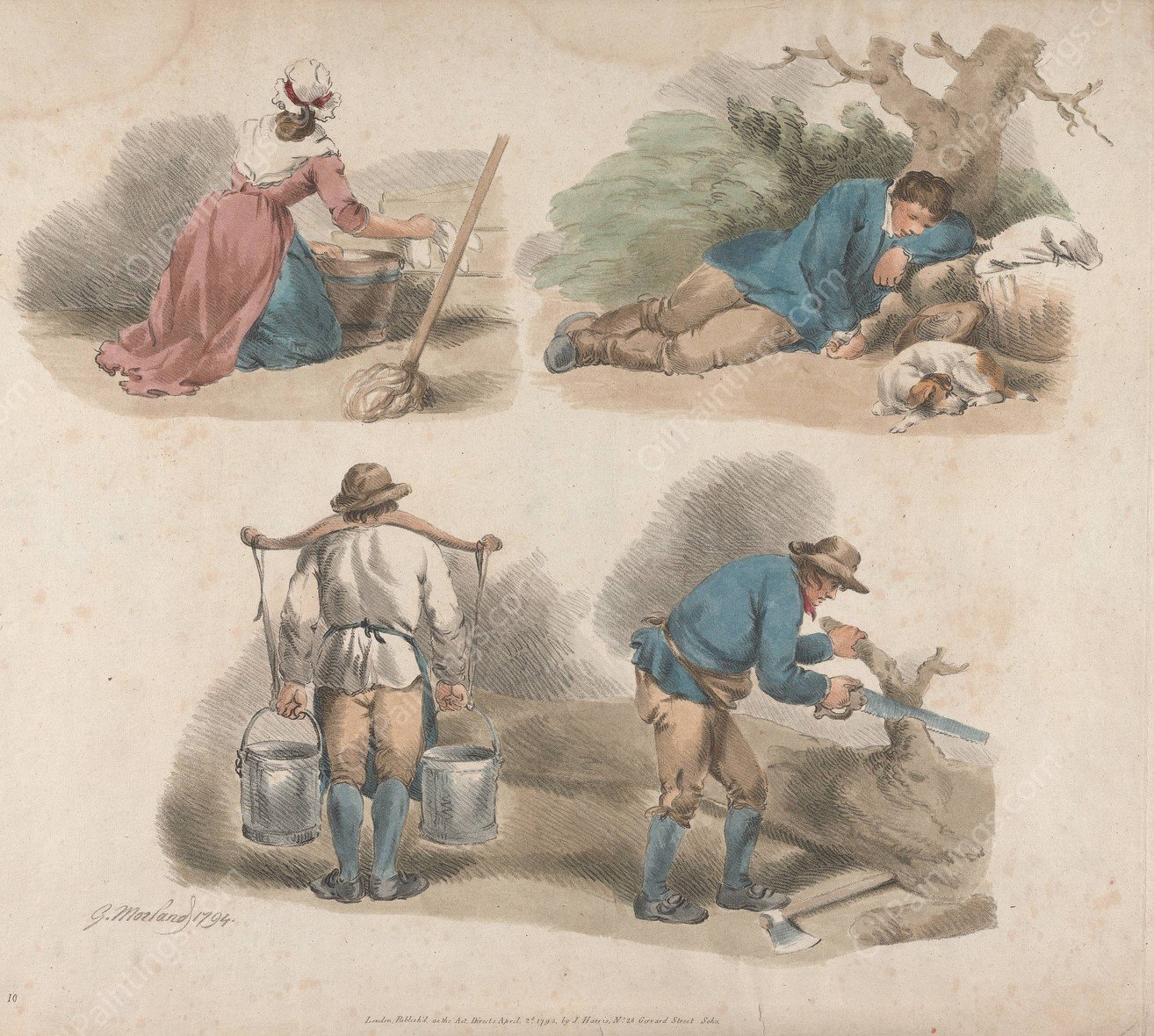 Studies of Laborers  by George Morland - Hand-Painted Oil Painting Reproduction