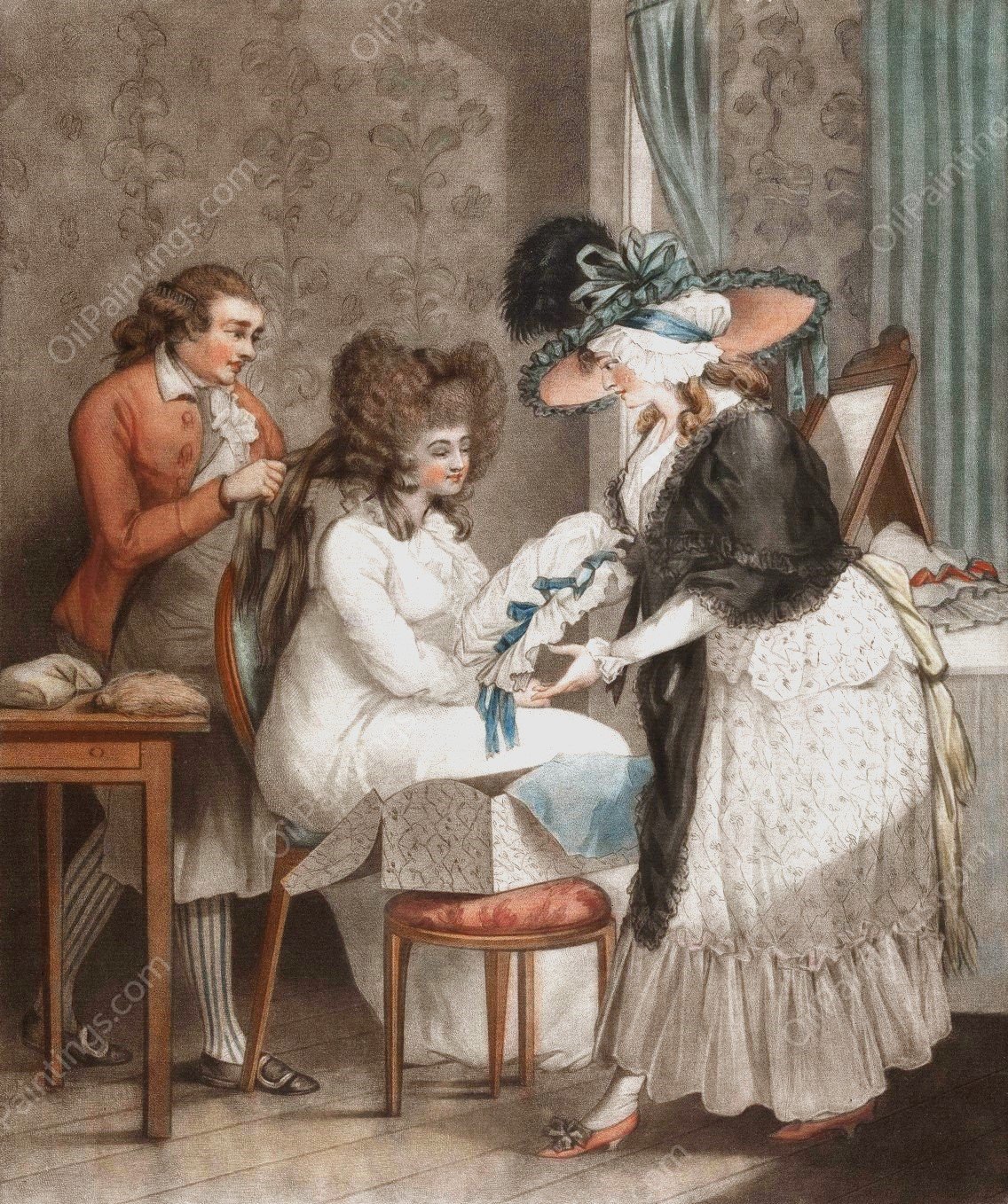 The Coquette at Her Toilet  by George Morland - Hand-Painted Oil Painting Reproduction