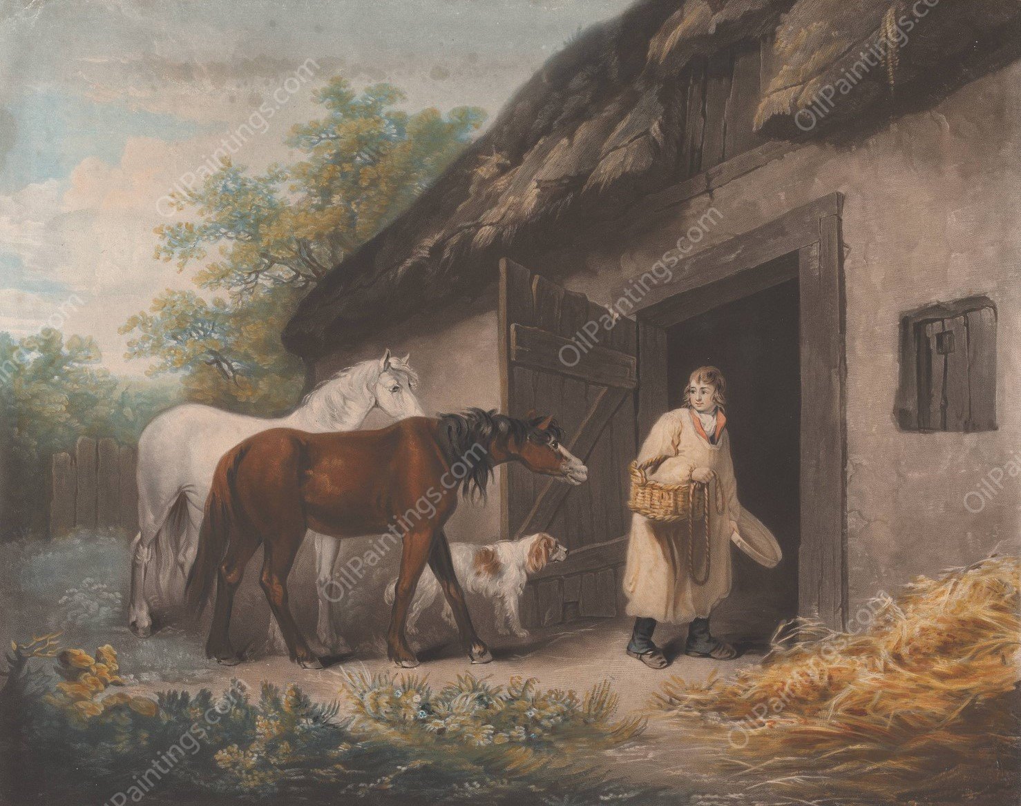 The Horse Feeder  by George Morland - Hand-Painted Oil Painting Reproduction