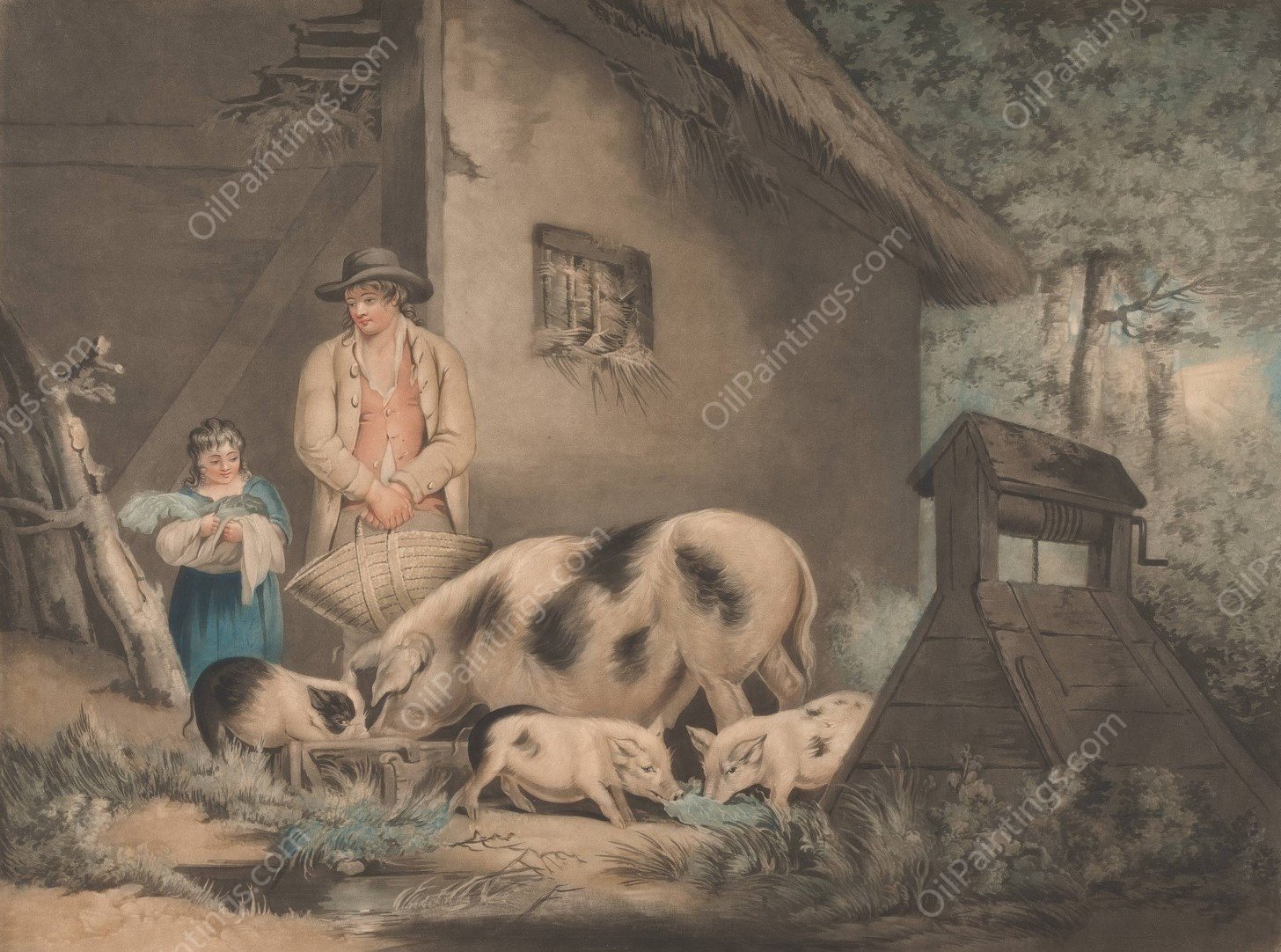 The Last Litter  by George Morland - Hand-Painted Oil Painting Reproduction