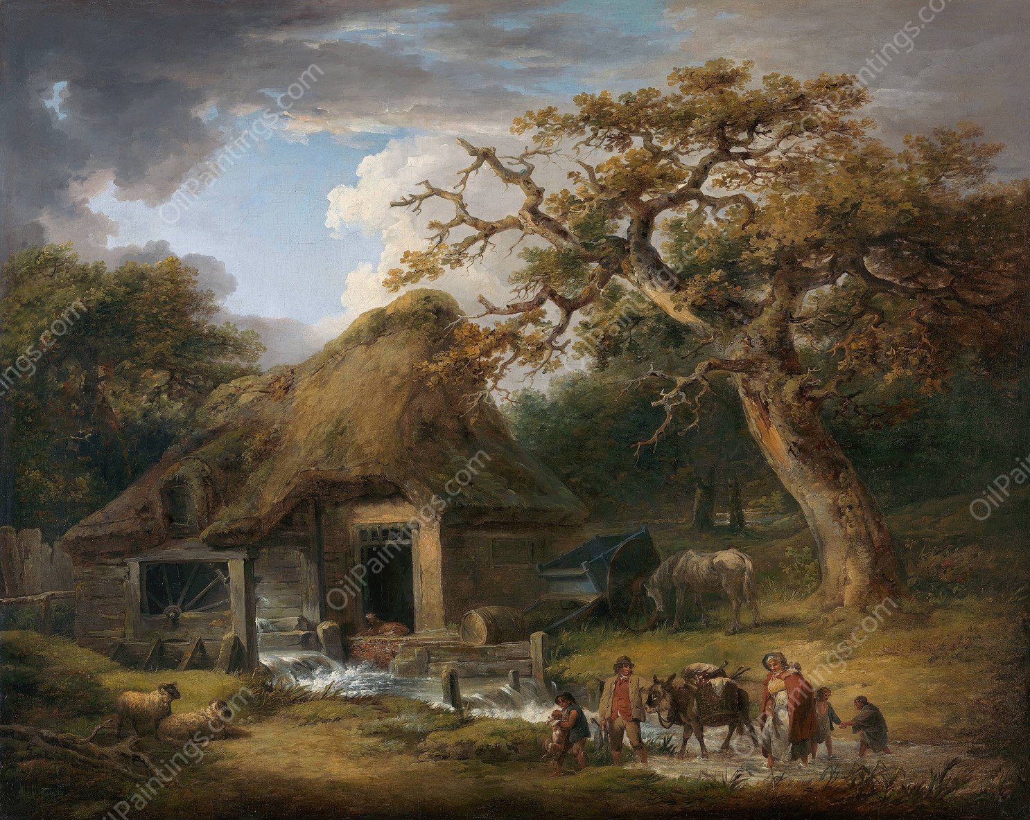 The Old Water Mill  by George Morland - Hand-Painted Oil Painting Reproduction