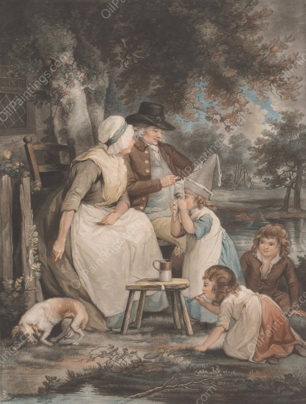 Youth Diverting Age  by George Morland - Hand-Painted Oil Painting Reproduction
