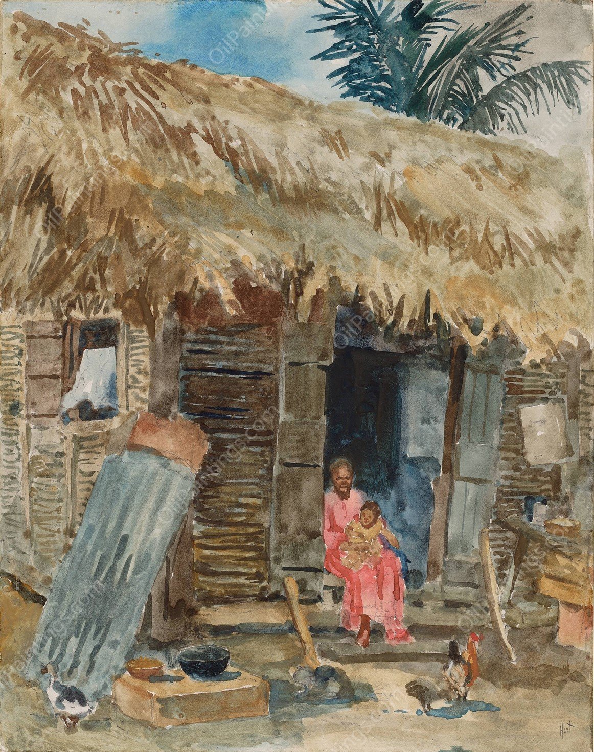 Hut in Trinidad  by George Overbury Hart - Hand-Painted Oil Painting Reproduction