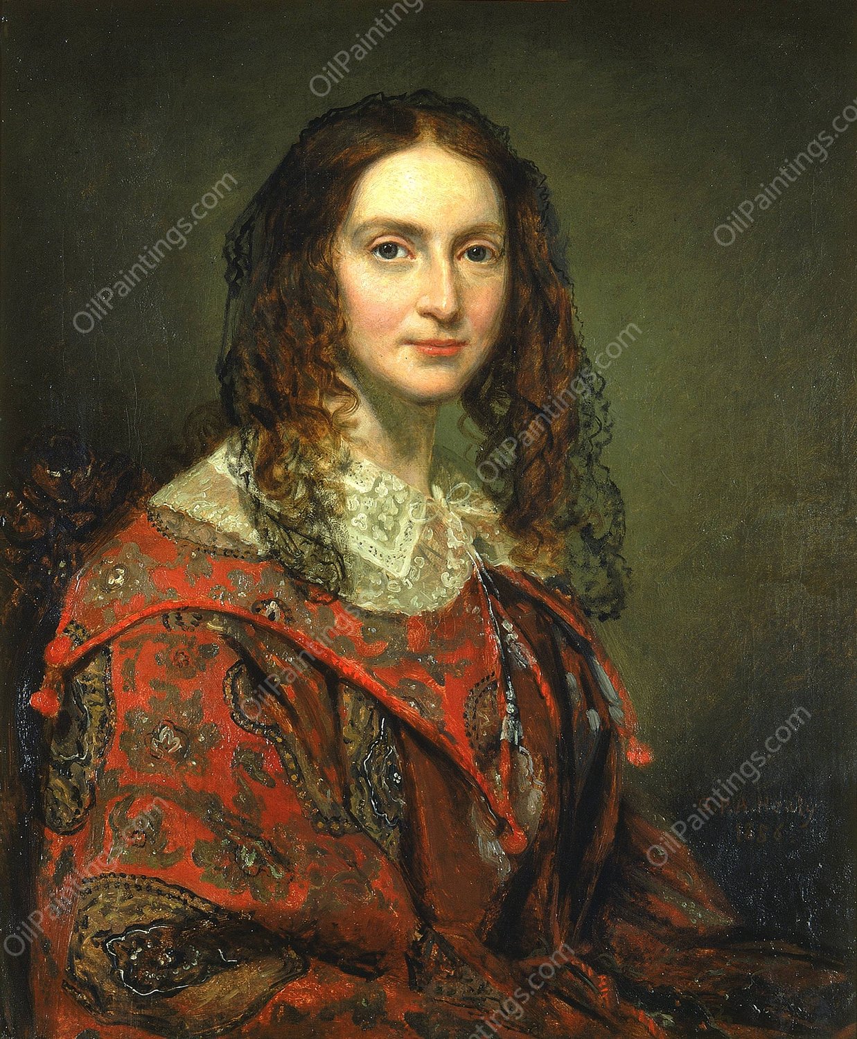 Mrs. Thomas B. Bryan  by George Peter Alexander Healy - Hand-Painted Oil Painting Reproduction