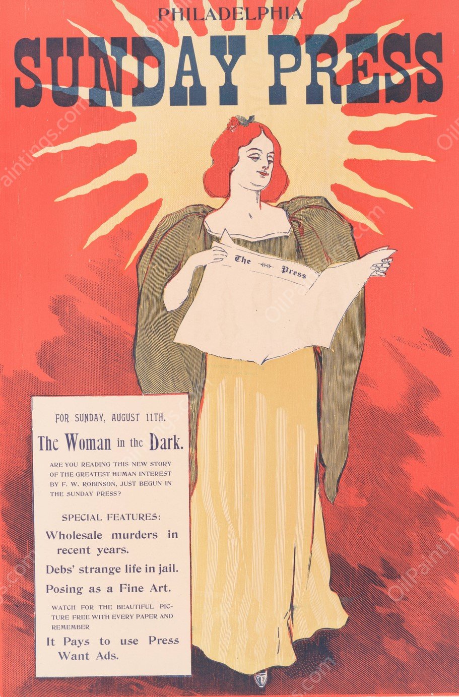 For Sunday, August 11th, 'The woman in the dark' by George Reiter Brill - Hand-Painted Oil Painting Reproduction