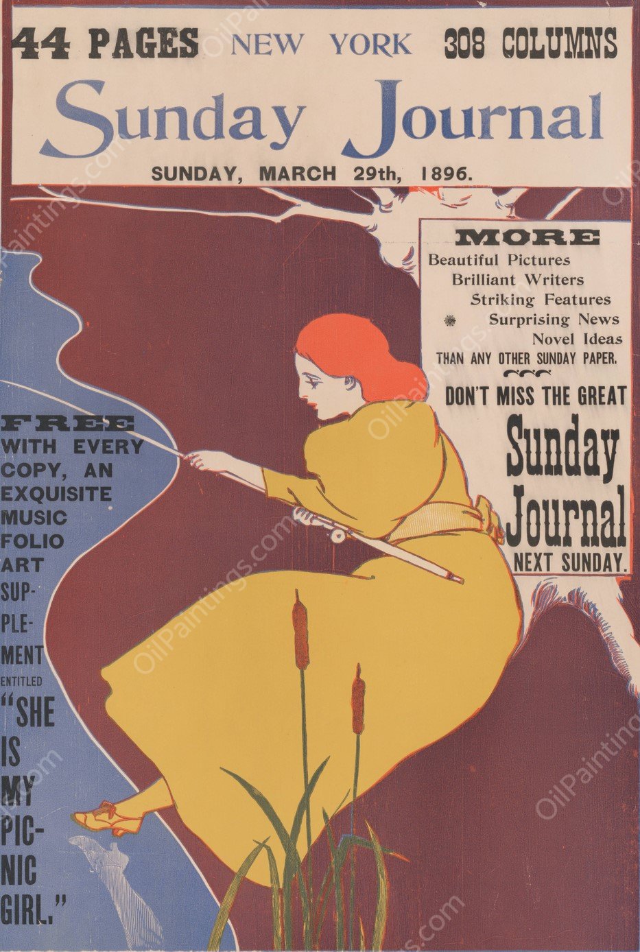 New York Sunday Journal, Sunday March 29th, 1896.  by George Reiter Brill - Hand-Painted Oil Painting Reproduction