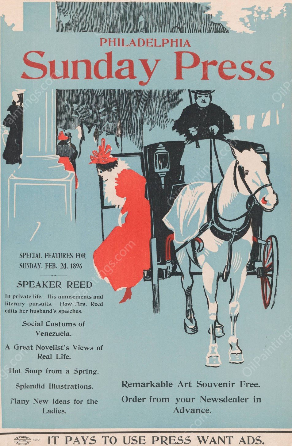 Philadelphia Sunday Press; February 2nd  by George Reiter Brill - Hand-Painted Oil Painting Reproduction