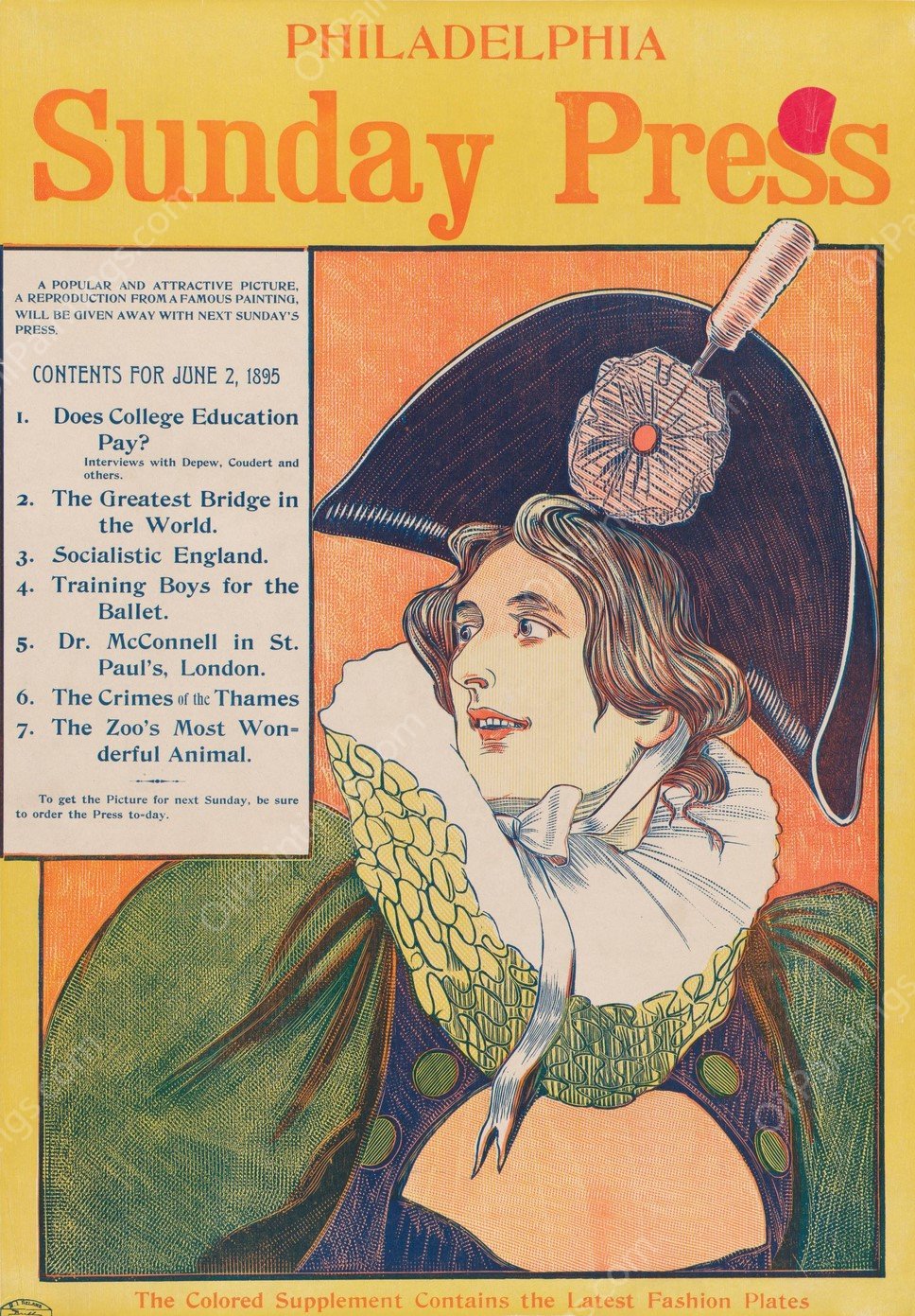 Philadelphia Sunday Press; June 2nd  by George Reiter Brill - Hand-Painted Oil Painting Reproduction