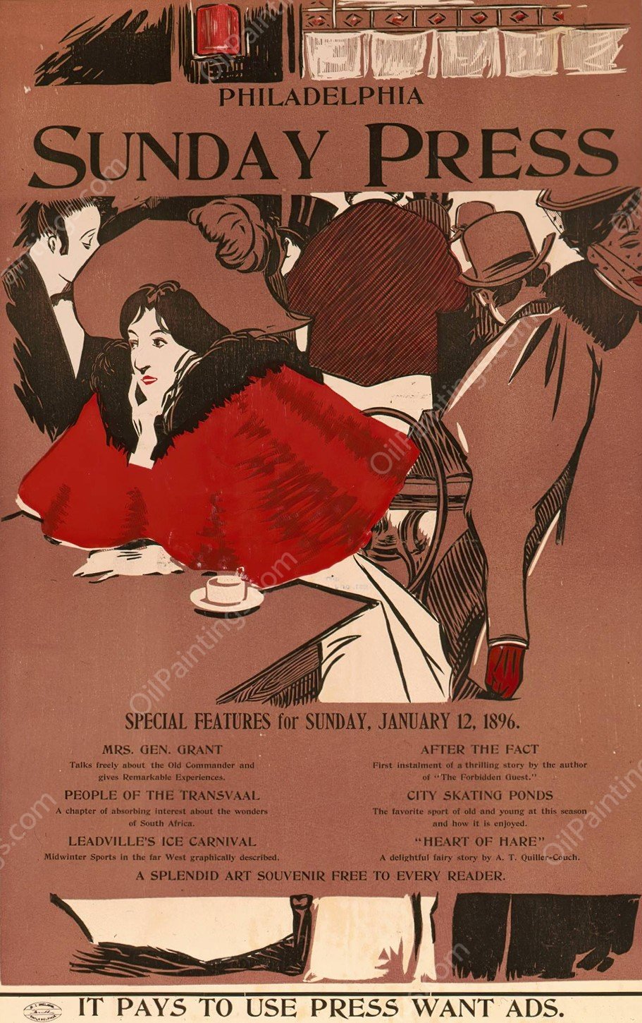 Philadelphia Sunday Press-Special features for Sunday, January 12, 1896  by George Reiter Brill - Hand-Painted Oil Painting Reproduction