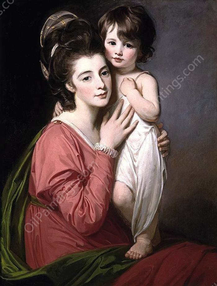 Portrait of Mrs Henrietta Morris and Her Son John by George Romney - Hand-Painted Oil Painting Reproduction
