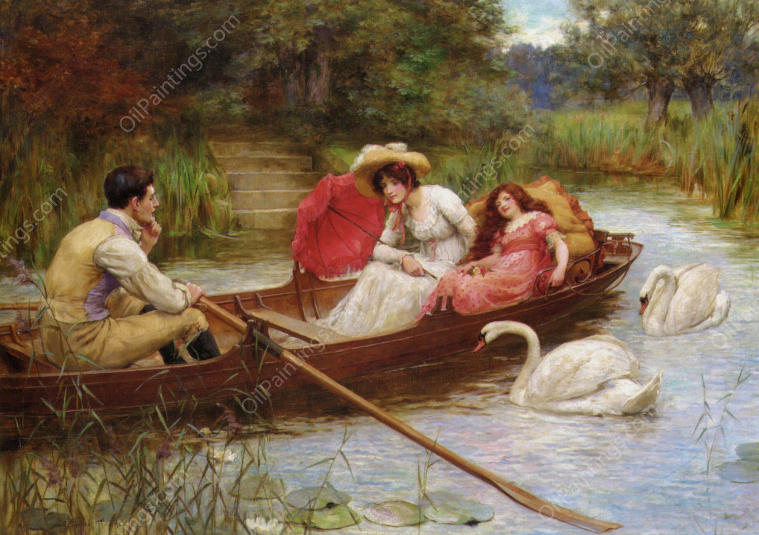 Summer Pleasures on the River by George Sheridan Knowles - Hand-Painted Oil Painting Reproduction