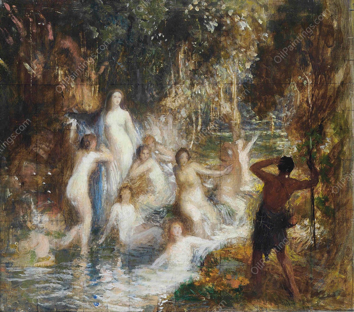 Allegorical figures in a stream by George Spencer Watson - Hand-Painted Oil Painting Reproduction