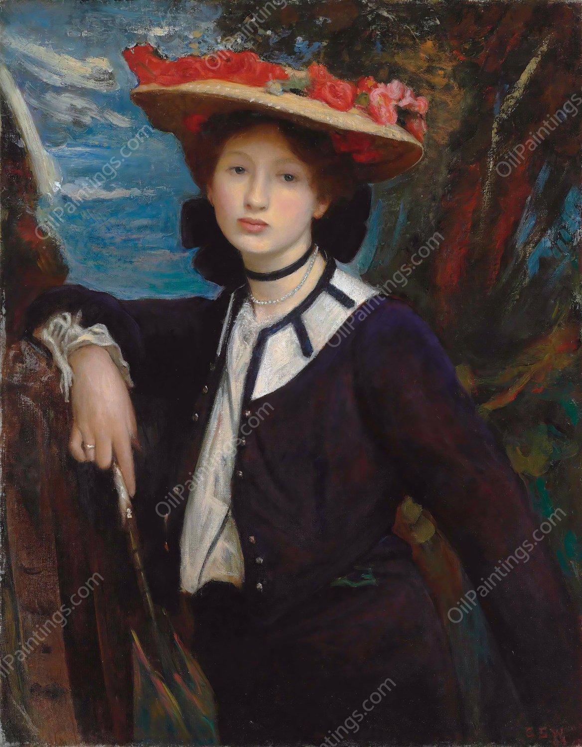 Lady Holding A Parasol  by George Spencer Watson - Hand-Painted Oil Painting Reproduction