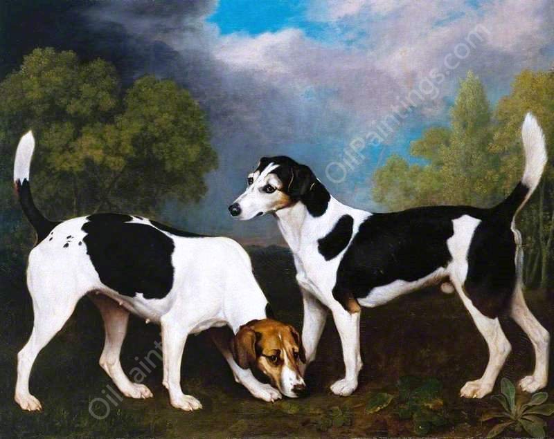 A Couple of Foxhounds by George Stubbs - Hand-Painted Oil Painting Reproduction