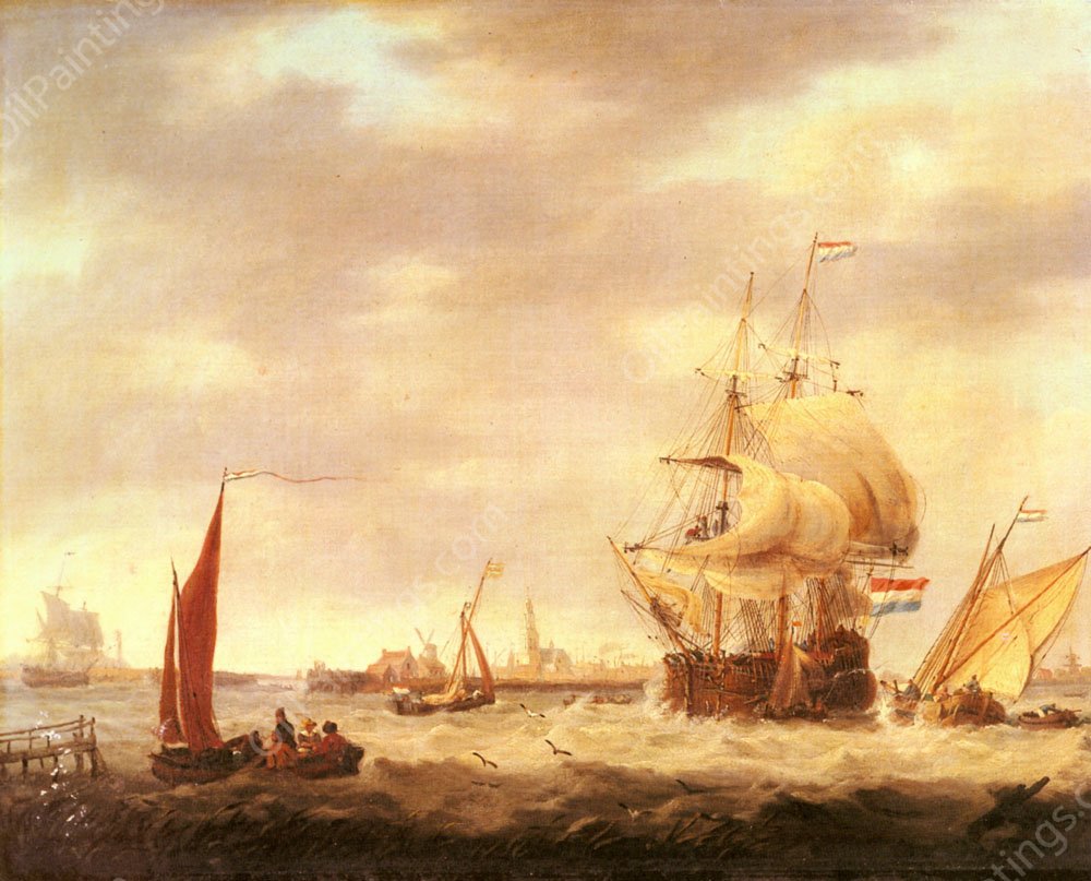 Merchant Ship and Fishing Vessels off the Dutch Coast by George Webster - Hand-Painted Oil Painting Reproduction