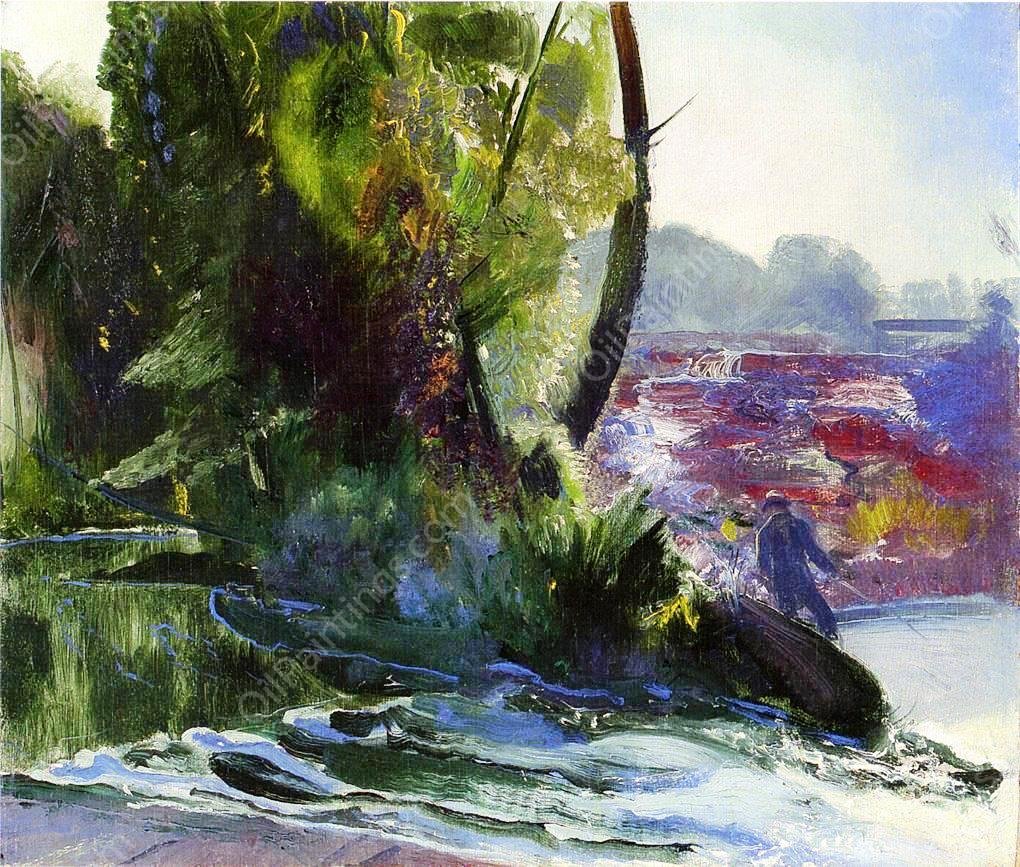 Fisherman and Stream by George Wesley Bellows - Hand-Painted Oil Painting Reproduction