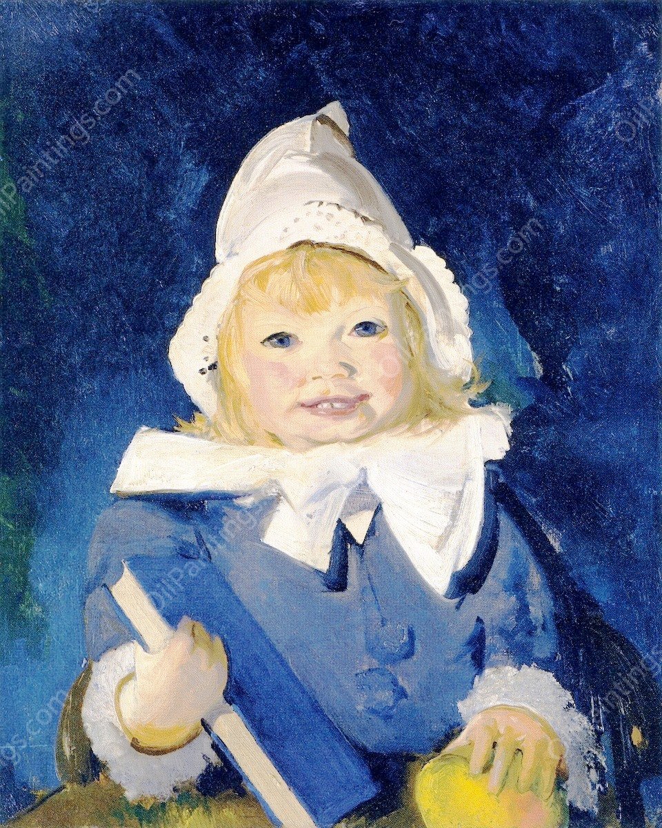 Jean with Blue Book and Apple by George Wesley Bellows - Hand-Painted Oil Painting Reproduction