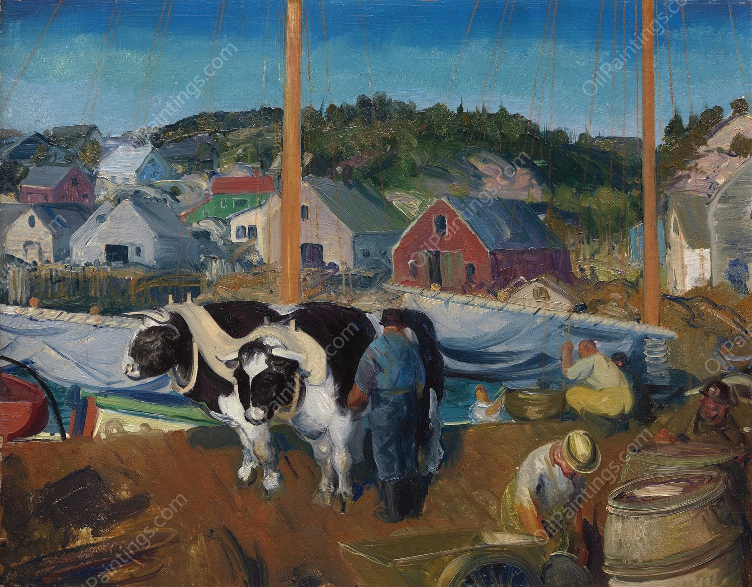 Ox Team, Wharf at Matinicus  by George Wesley Bellows - Hand-Painted Oil Painting Reproduction